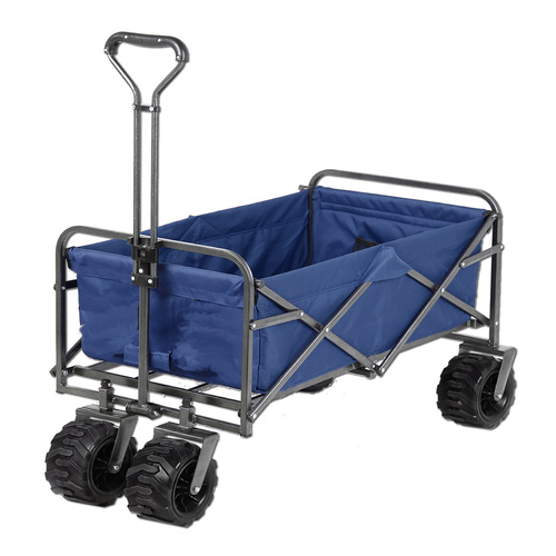 Folding Wagon Cart Collapsible Outdoor Utility Wagon Heavy Duty Beach Wagon with All-Terrain Wheels, BLUE