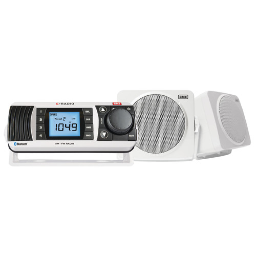 GME GR300 AM FM VHF Marine Radio reciever+ 2 Speakers White