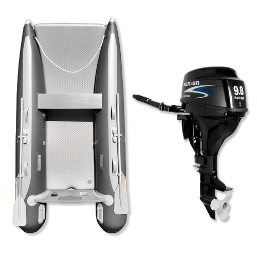 2.85m ISLAND INFLATABLE CAT BOAT + 9.8HP PARSUN OUTBOARD MOTOR "Unbeatable Package deal" 9.35FT Island Inflatable CAT - AIR-DECK - Complete Package