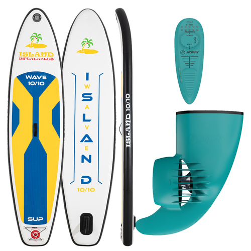 POWER UP SUP ISLAND WAVE 10.10ft BOARD & JAYKAY E-FIN Electric Motor 3.3m INFLATABLE STAND UP PADDLEBOARD (SUP) Riders > 140kg Paddle Board