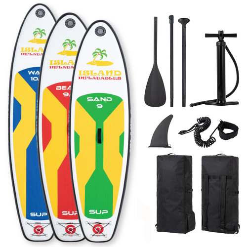 3 X ISLAND SUP's 1 X SAND 9ft / 2.7m KID's 1 X BEACH 9.9ft / 3m MEDIUM Board 1 X WAVE 10.10ft / 3.3m LARGE INFLATABLE STAND UP PADDLEBOARD (SUP)