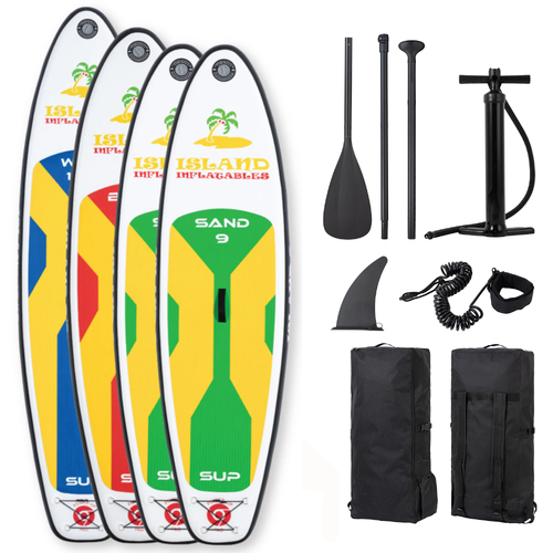 4 X ISLAND SUP's 2 X SAND 9ft / 2.7m KID's 1 X BEACH 9.9ft / 3m MEDIUM Board 1 X WAVE 10.10ft / 3.3m LARGE INFLATABLE STAND UP PADDLEBOARD (SUP)