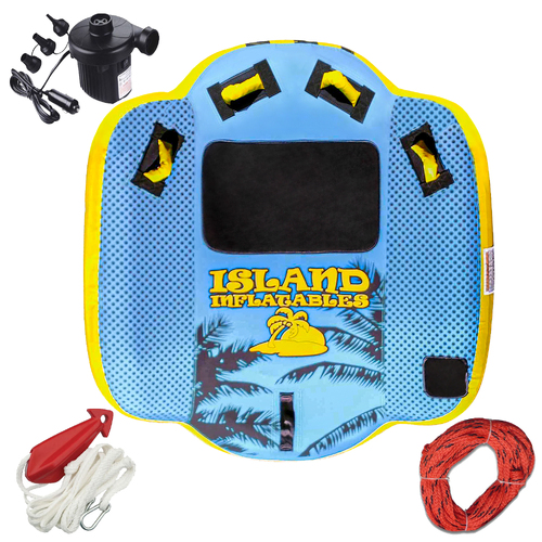 Island Inflatable IT1 Ski Tube + TOW ROPE + SKI BIRDLE + 12V PUMP - Single Rider Wing-Style Water Toy Ski Biscuit Dia 58" / 147cm