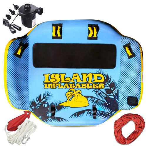 Island Inflatable Ski Tube - IT3 - 3 Rider / Person + SKI TUBE ROPE + BRIDLE + 12V PUMP Wing Style Water Ski Biscuit 86" / 216cm