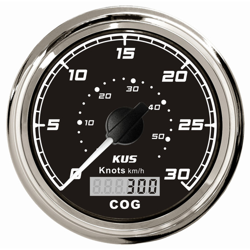 KUS GPS Speedometer Gauge 55kph 30Knots - Black & Chrome - 85MM Boat Marine 12V or 24V KF08031