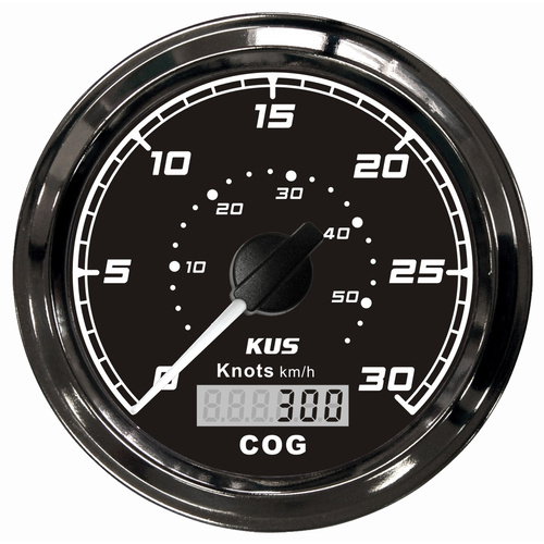 KUS GPS Speedometer Gauge 55kph 30Knots - Black on Black  - 85MM Boat Marine 12V or 24V KF08032