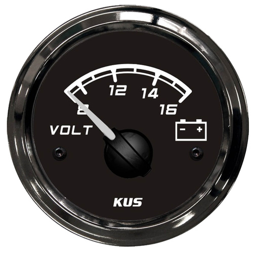 KUS Voltmeter 8-16V - Black on Black - Dia 2" 52MM 12V Volt Meter Boat Marine KF13018