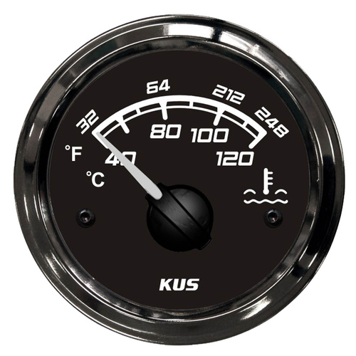 KUS Water Temperature Gauge - Black on Black - Temp Range 40-120°C Dia 2" 52MM 12V 24V KF14025