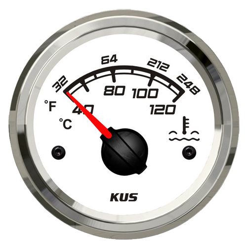KUS Water Temperature Gauge - White & Chrome - Temp Range 40-120°C Dia 2" 52MM 12V 24V  KF14107