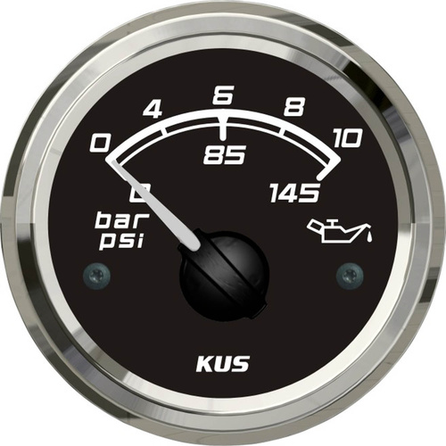 KUS Oil Pressure Gauge - Black & Chrome - 0~10Bar Boat Marine Auto Dia 2" 52MM 12V 24V KF15038