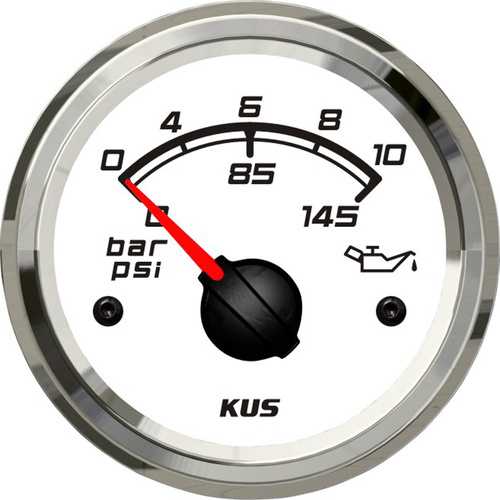 KUS Oil Pressure Gauge - White & Chrome - 0~10Bar Boat Marine Auto Dia 2" 52MM 12V 24V KF15113