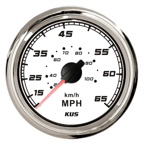KUS Speedometer Gauge 0-100kph / 65mph - White & Chrome - 85MM Boat Marine 12V 24V KF18110