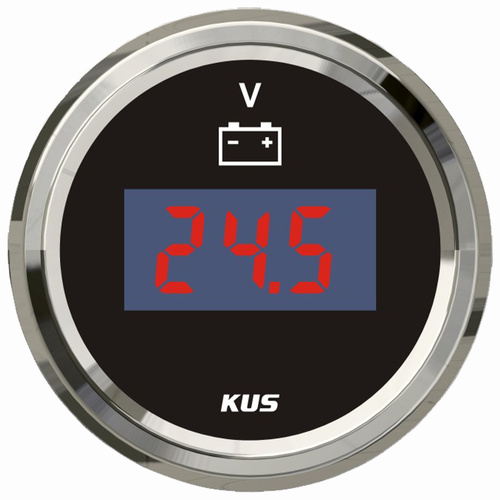 KUS Digital Voltmeter 8-32V -  Black & Chrome - 2" 52MM 12V Volt Meter KF23005