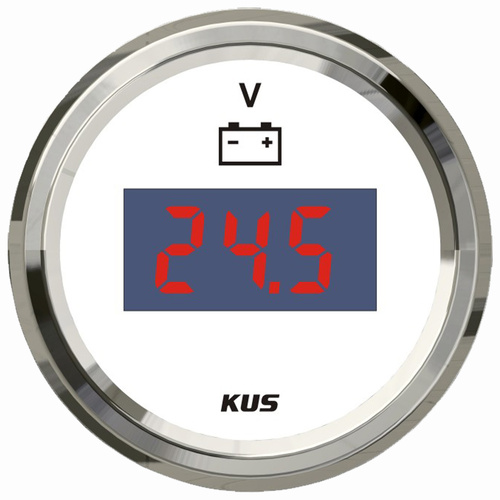KUS Digital Voltmeter 8-32V -  White & Chrome - 2" 52MM 12V Volt Meter KF23105