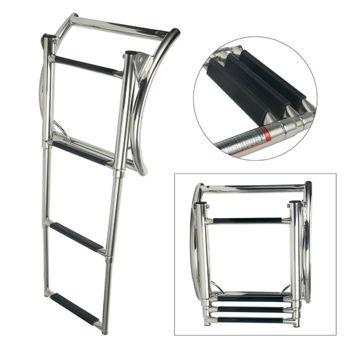 3-STEP - INFLATABLE BOAT BOARDING LADDER - Telescopic Stainless Steel Compact Made for RIB or Hard Floor Inflatable Boats