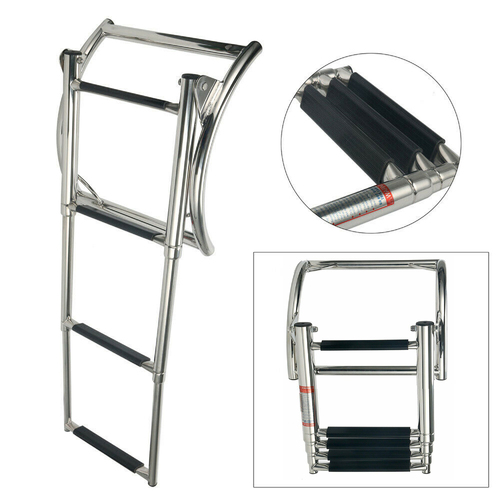 4-STEP - INFLATABLE BOAT BOARDING LADDER - Telescopic Stainless Steel Compact Made for RIB or Hard Floor Inflatable Boats