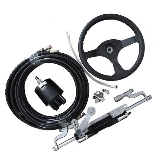 HYDRAULIC OUTBOARD STEERING KIT ✱ Up to 300hp ✱ Complete Helm Cylinder Hoses & Boat Steering Wheel