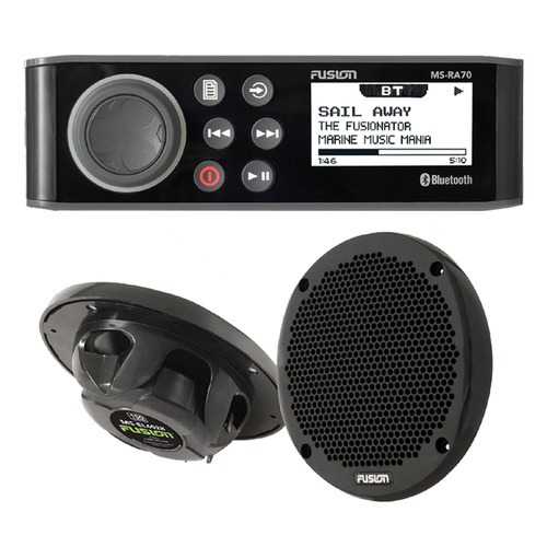 Fusion RA70 Marine Stereo 2 x 6" Black Speakers Bluetooth Radio