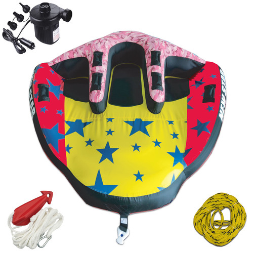 NEW STAR 3 SKI TUBE 1-3 Person " Professional Kit " with Rope, Bridle & 12V Pump. Swept Wing Design Triple Rider 90" Inch - 229cm Dia Biscuit Towable