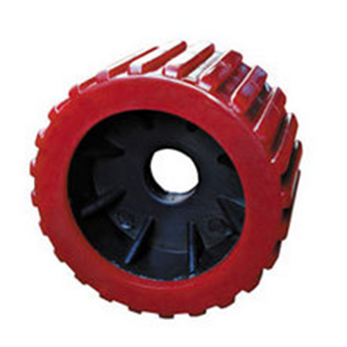RED RIBBED WOBBLE ROLLER 4" - 100mm Dia, by 3" - 76mm, Wide & 22mm Bore For Boat Trailers ROL02045