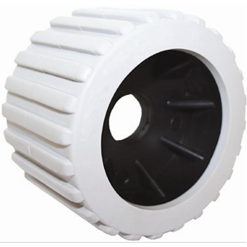 WHITE RIBBED WOBBLE ROLLER 4" - 100mm Dia, by 3" - 76mm, Wide & 22mm Bore For Boat Trailers ROL02056