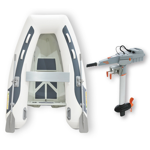 2.3m (RIB) ISLAND INFLATABLE BOAT + 3HP TORQEEDO TRAVEL 1103 ELECTRIC OUTBOARD " PACKAGE DEAL " PVC Aluminium Rigid Bottom & Electric Motor Combo
