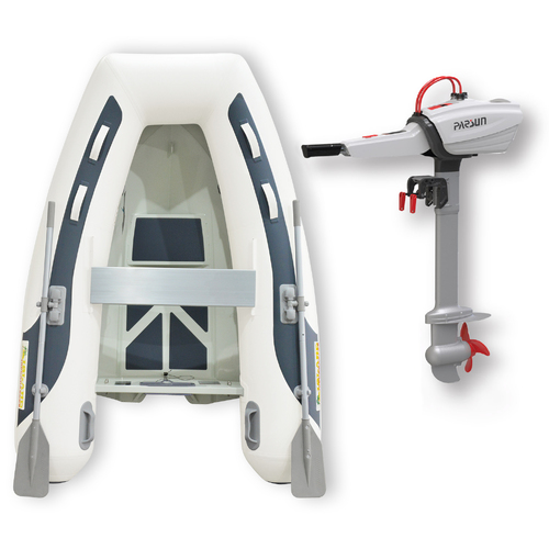 2.3m (RIB) ISLAND INFLATABLE BOAT + 3HP Parsun JOY 3 ELECTRIC OUTBOARD MOTOR " PACKAGE DEAL " PVC Aluminium Rigid Bottom & Electric Motor Combo