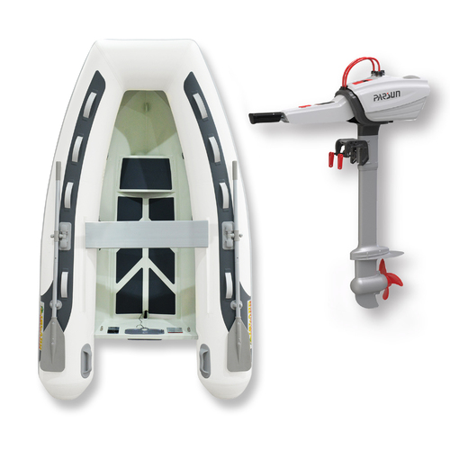 2.7m (RIB) ISLAND INFLATABLE BOAT + 3HP Parsun JOY 3 ELECTRIC OUTBOARD MOTOR " PACKAGE DEAL " PVC Aluminium Rigid Bottom & Electric Motor Combo