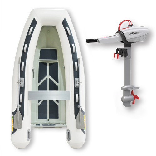 3.1m (RIB) ISLAND INFLATABLE BOAT + 3HP Parsun JOY 3 ELECTRIC OUTBOARD MOTOR " PACKAGE DEAL " PVC Aluminium Rigid Bottom & Electric Motor Combo