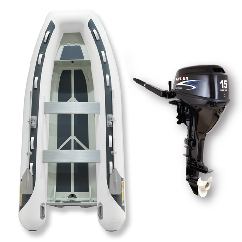 3.65m (RIB) ISLAND INFLATABLE BOAT + 15HP PARSUN OUTBOARD " UNBEATABLE PACKAGE DEAL " PVC Aluminium Rigid Bottom & Motor Combo Complete