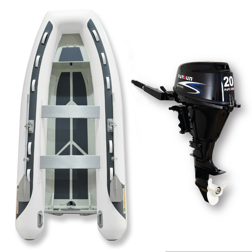 3.65m (RIB) ISLAND INFLATABLE BOAT + 20HP PARSUN OUTBOARD " UNBEATABLE PACKAGE DEAL " PVC Aluminium Rigid Bottom & Motor Combo Complete