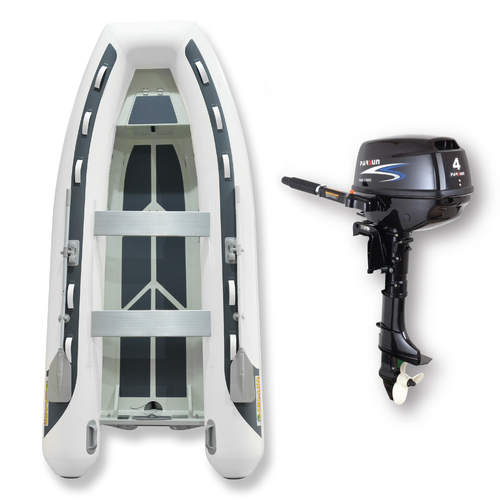 3.65m (RIB) ISLAND INFLATABLE BOAT + 4HP PARSUN OUTBOARD " UNBEATABLE PACKAGE DEAL " PVC Aluminium Rigid Bottom & Motor Combo Complete