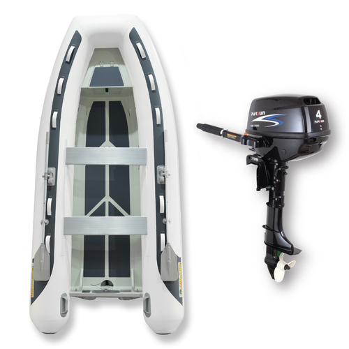 3.65m (RIB) ISLAND INFLATABLE BOAT + 4HP PARSUN OUTBOARD " UNBEATABLE PACKAGE DEAL " PVC Aluminium Rigid Bottom & Motor Combo Complete