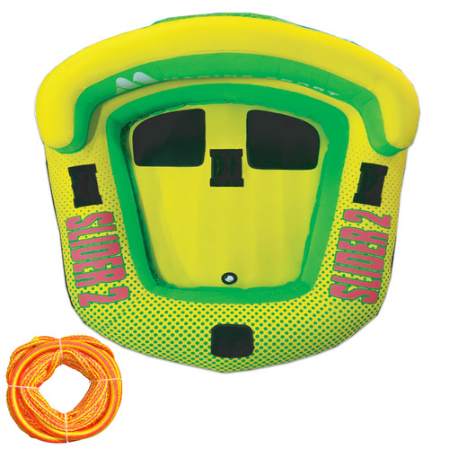 SLIDER 2 SKI TUBE 1-2 Person " Fun Kit " with  BUNGEE Tube Rope. U-SHAPE Double Rider 77" Inch - 196cm Dia Water Ski Biscuit