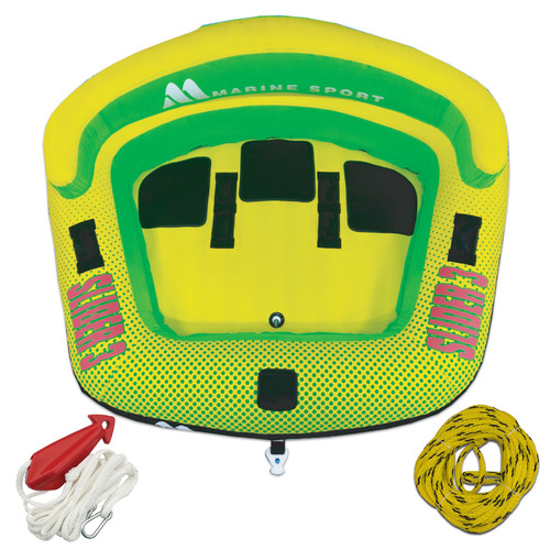 SLIDER 3 SKI TUBE 1-3 Person " Advanced Kit " with Rope & Bridle. U-SHAPE Triple Rider 90" Inch - 229cm Dia Water Ski Biscuit