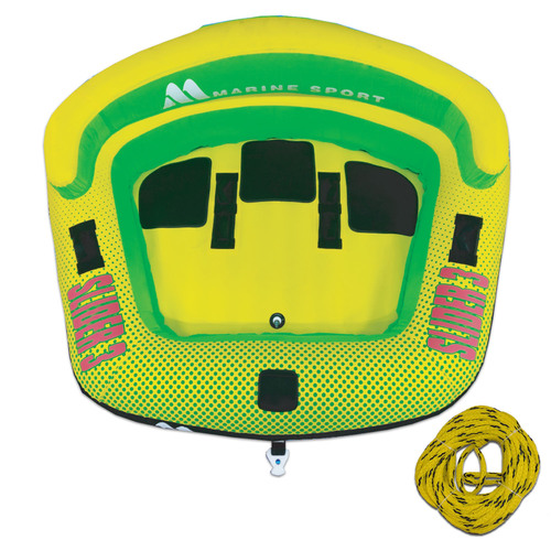 SLIDER 3 SKI TUBE 1-3 Person " Starter Kit " with Rope. U-SHAPE Triple Rider 90" Inch - 229cm Dia Water Ski Biscuit