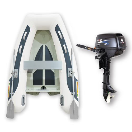 2.3m HYPALON ISLAND INFLATABLE RIB BOAT + 4HP PARSUN OUTBOARD " UNBEATABLE PACKAGE DEAL " Aluminium Rigid Bottom & Motor Combo Complete