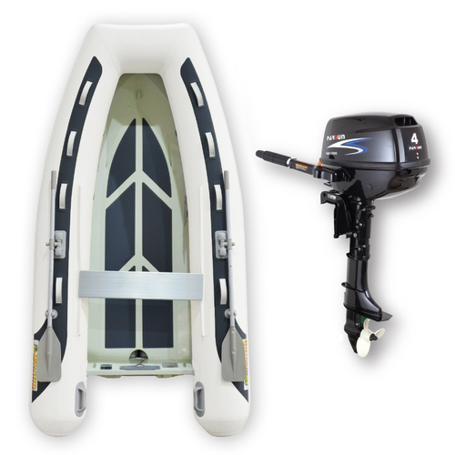 3.1m HYPALON ISLAND INFLATABLE RIB BOAT + 4HP PARSUN OUTBOARD " UNBEATABLE PACKAGE DEAL " Aluminium Rigid Bottom & Motor Combo Complete
