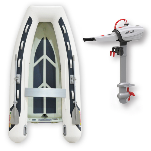 3.1m HYPALON ISLAND INFLATABLE RIB BOAT + 3HP Parsun JOY 3 ELECTRIC OUTBOARD MOTOR " UNBEATABLE PACKAGE DEAL " Aluminium Rigid Bottom & Motor Combo
