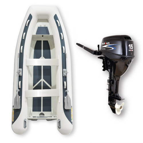 3.65m HYPALON ISLAND INFLATABLE RIB BOAT + 15HP PARSUN OUTBOARD " UNBEATABLE PACKAGE DEAL " Aluminium Rigid Bottom & Motor Combo Complete