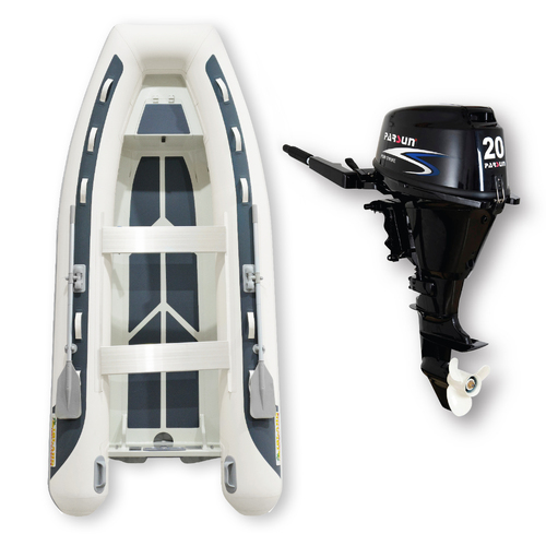 3.65m HYPALON ISLAND INFLATABLE RIB BOAT + 20HP PARSUN OUTBOARD " UNBEATABLE PACKAGE DEAL " Aluminium Rigid Bottom & Motor Combo Complete