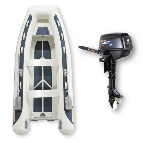 3.65m HYPALON ISLAND INFLATABLE RIB BOAT + 4HP PARSUN OUTBOARD " UNBEATABLE PACKAGE DEAL " Aluminium Rigid Bottom & Motor Combo Complete