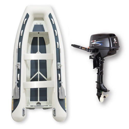 3.65m HYPALON ISLAND INFLATABLE RIB BOAT + 5HP PARSUN OUTBOARD " UNBEATABLE PACKAGE DEAL " Aluminium Rigid Bottom & Motor Combo Complete