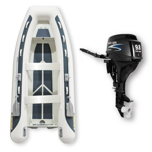 3.65m HYPALON ISLAND INFLATABLE RIB BOAT + 9.8HP PARSUN OUTBOARD " UNBEATABLE PACKAGE DEAL " Aluminium Rigid Bottom & Motor Combo Complete